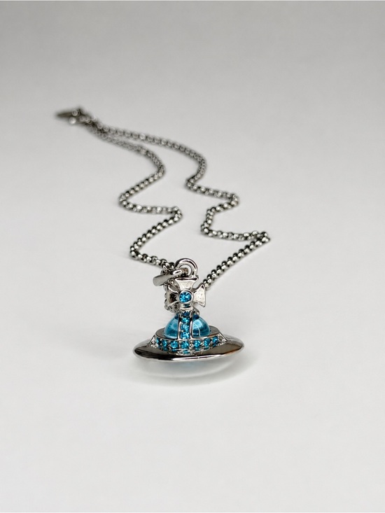 Vivienne Westwood Jewelry - Vivienne Westwood New Tiny Orb Crystal Pendant Necklace Blue Silver-Tone